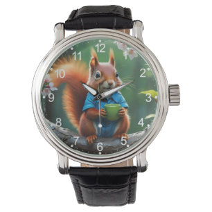 Cute Squirrel Sitta vid Träd Gren Armbandsur