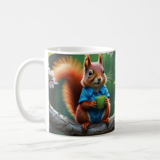 Cute Squirrel Sitta vid Träd Gren Kaffemugg (Vänster)
