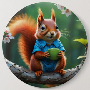 Cute Squirrel Sitta vid Träd Gren Knapp