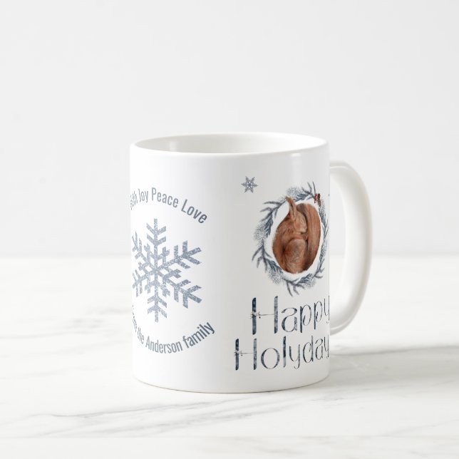 Cute Squirrel sjunker i ett bo. Glad helg Kaffemugg (Framsida höger)