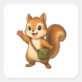 Cute Squirrel Sticker – Okojo and Friends Fyrkantigt Klistermärke