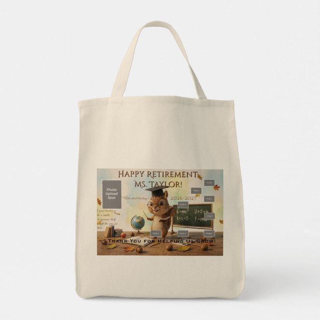 Cute Squirrel Teacher Retirement Tote Bag 2026 Tygkasse (Baksida)