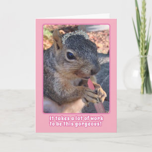 Cute Squirrel Tiara och Lipstick Grattis på födels Kort