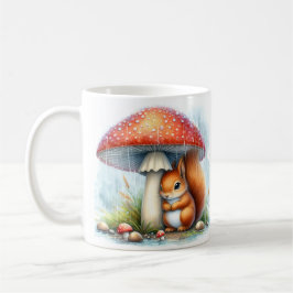 Cute Squirrel under Mushroom Umbrella Kaffemugg