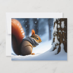 Cute Squirrel värmer upp händer i en scarf Vykort