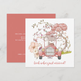 Cute Squirrel Vintage bil Girl Birth Notice