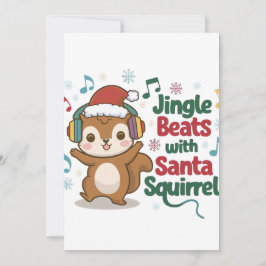 Cute Squirrel Wearing Santa Hat and Headphone - H Julkort