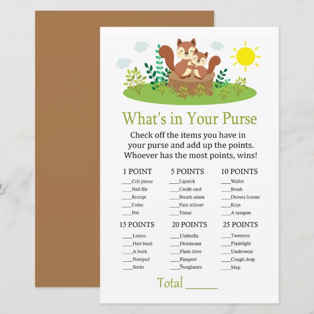 Cute Squirrel What's in your purse match (Fram/baksida)