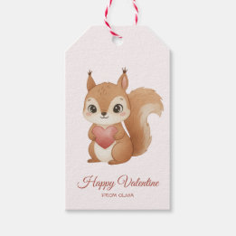 Cute Squirrel with Heart Valentine's Day Presentetikett