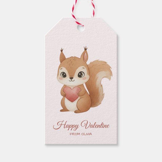 Cute Squirrel with Heart Valentine's Day Presentetikett (Framsidan)