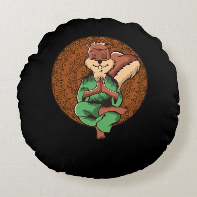 Cute Squirrel Zen Yoga Meditation Animal Buddha Rund Kudde (Framsidan)