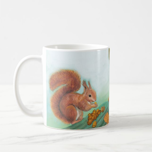 Cute Squirrels Eating Hazelnut Illustration Kaffemugg (Vänster)