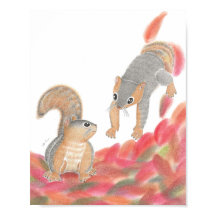 Cute Squirrels Fallen löv Nursery Art Poster