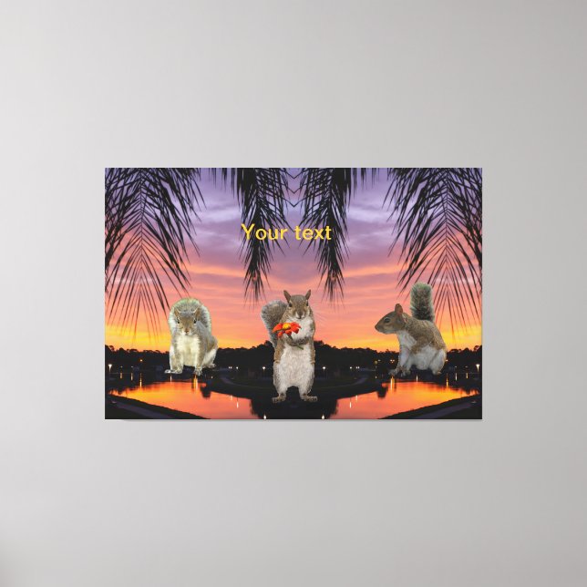 Cute Squirrels vid Tropical sunset Canvastryck (Framsida)