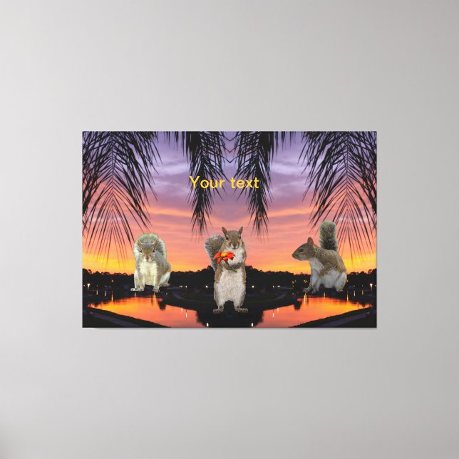 Cute Squirrels vid Tropical sunset Canvastryck (Framsida)
