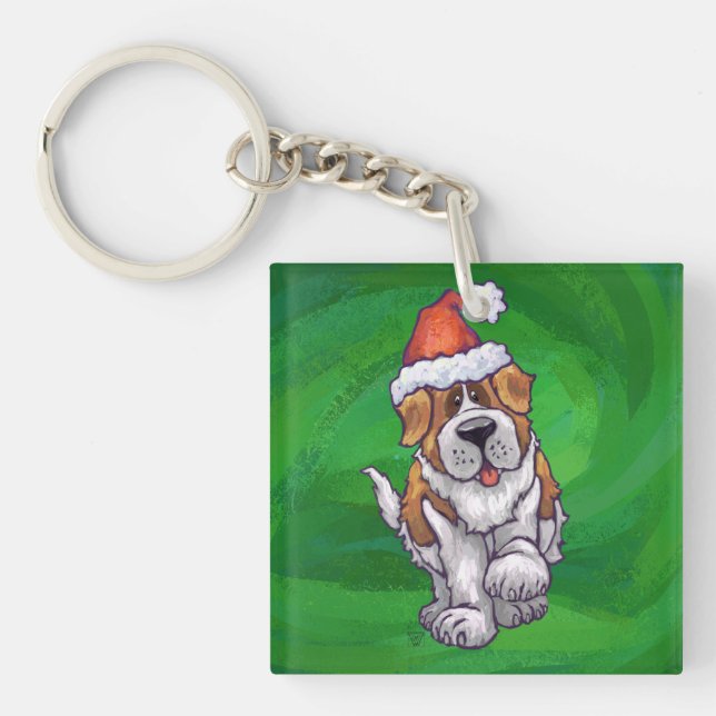 Cute St Bernard i Santa Hat på Grönt (Framsidan)