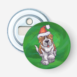 Cute St Bernard i Santa Hat på Grönt Flasköppnare