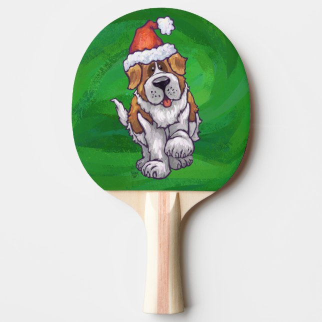 Cute St Bernard i Santa Hat på Grönt Pingisracket (Framsidan)