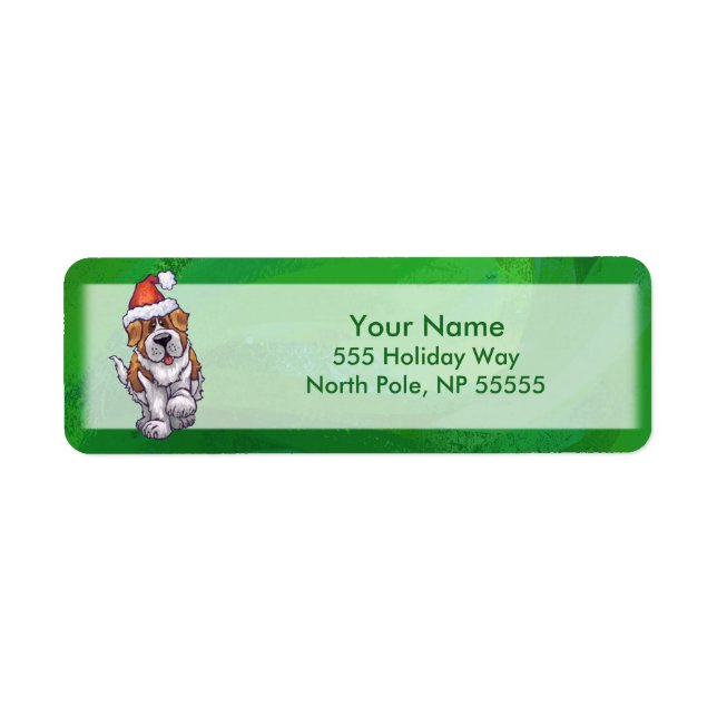 Cute St Bernard i Santa Hat på Grönt Returadress Etikett (Framsidan)