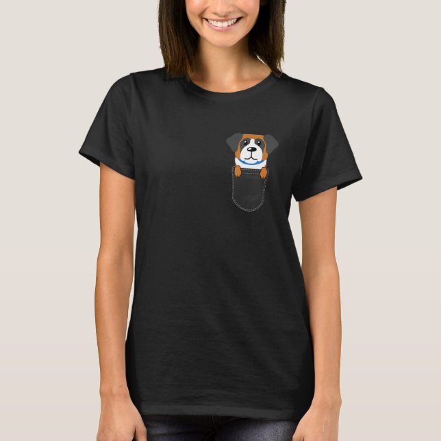 Cute St Bernard Pocket Dog Puppy T Shirt (Framsida)