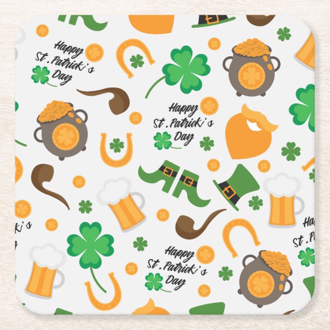 Cute St Paddy's Day Irish Thmet Mönster Underlägg Papper Kvadrat (Framsidan)