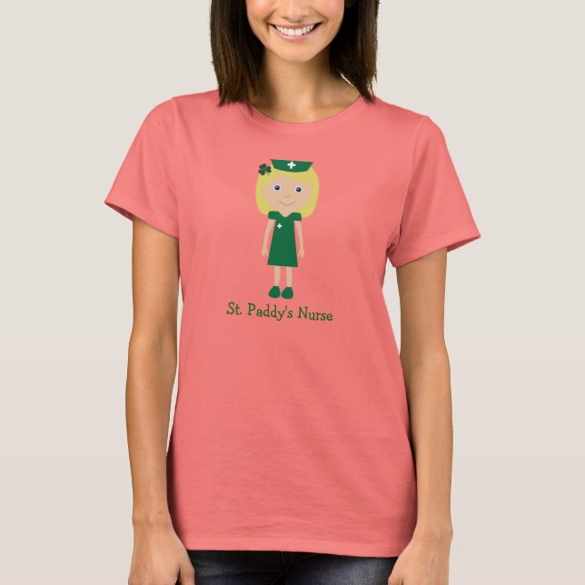 Cute St. Paddy's Nurse Tecknade figurer T Shirt (Framsida)