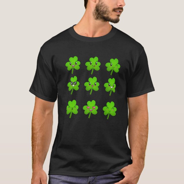 Cute St Patrick Clovers Faces Shamrocks Irish Boys T Shirt (Framsida)