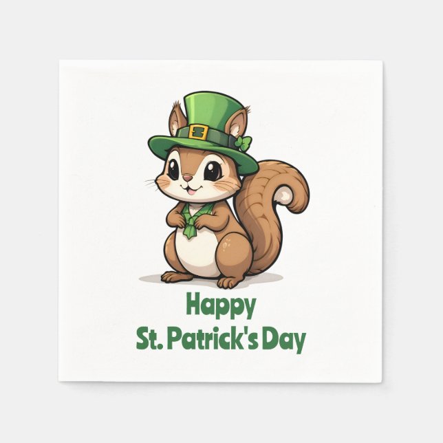 Cute St. Patrick-Day-ekorren med Grönt Hat Pappersservett (Framsidan)