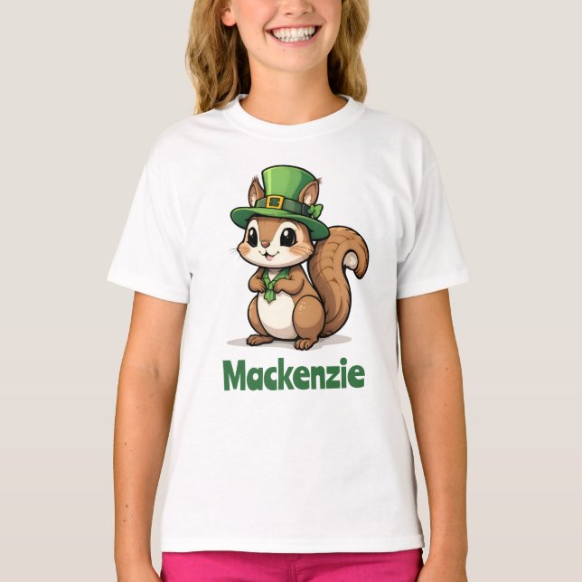Cute St. Patrick-Day-ekorren med Grönt Hat T Shirt (Framsida)