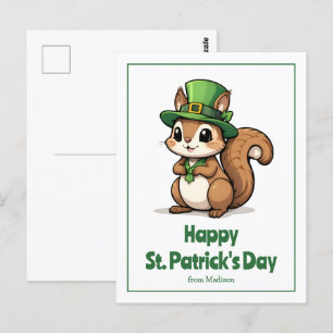 Cute St. Patrick-Day-ekorren med Grönt Hat Vykort