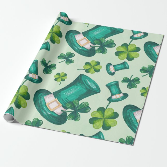 Cute St. Patrick Day Grönt Presentpapper (Utrullad)