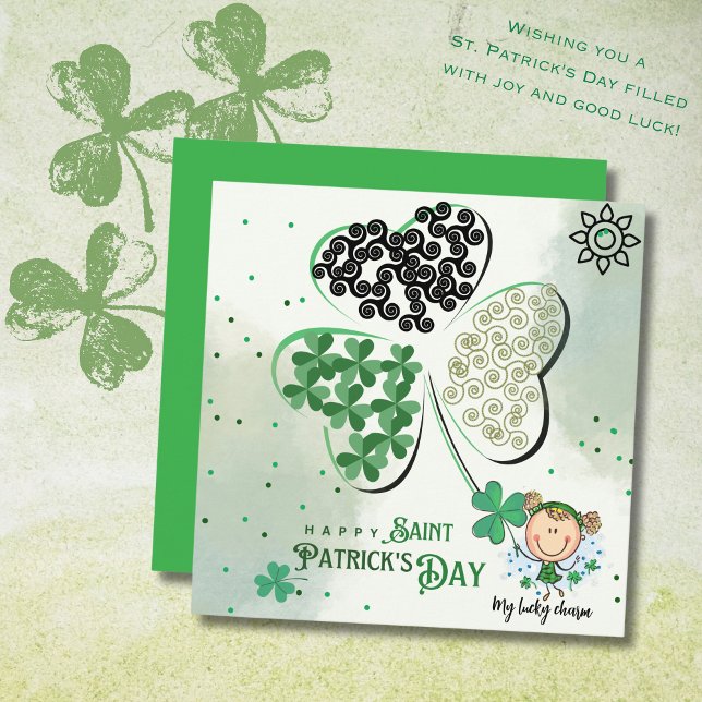 Cute St. Patrick Little Girl Julkort (Cute St. Patrick Little Girl Holiday Card )