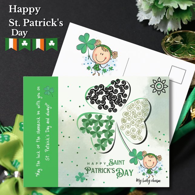 Cute St. Patrick Little Girl Vykort (Cute St. Patrick Little Girl Postcard)