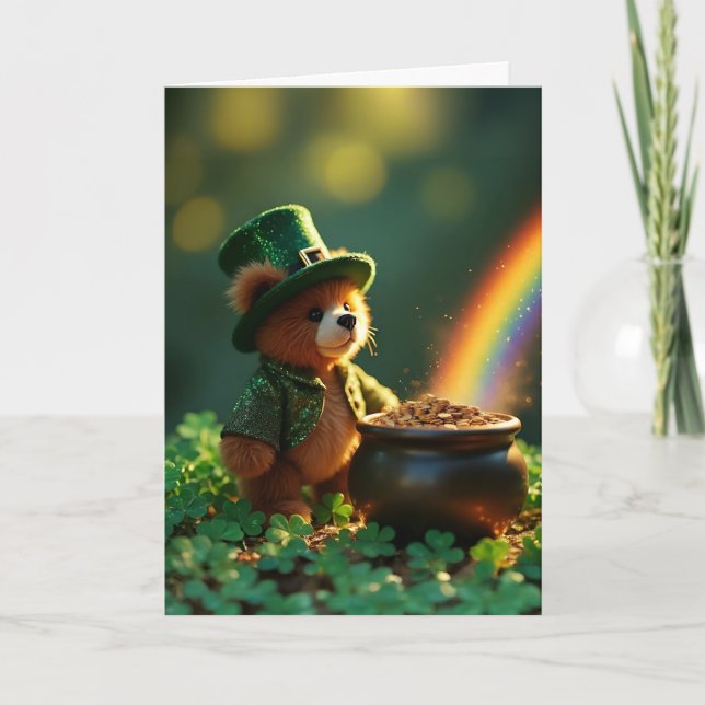 Cute St. Patrick’s Day Teddy Bear Kort (Framsida)
