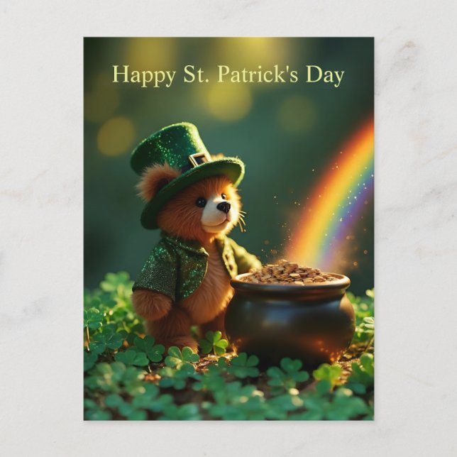 Cute St. Patrick’s Day Teddy Bear Vykort (Framsida)