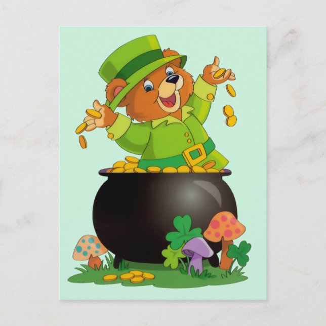 Cute St. Patrick's Day Bear Helg Vykort (Framsida)