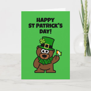 Cute St patrick's day card med leprechaun björn Kort
