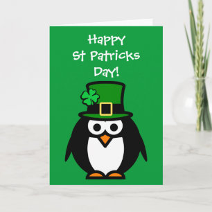 Cute St patricks day card med leprechaun penguin Kort