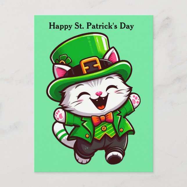 Cute St. Patrick's Day Cat-kort Helg Vykort (Framsida)