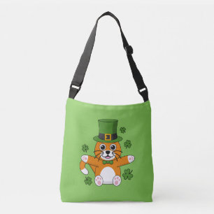 Cute St patrick's day Cat med Shamrocks-Tecknad Axelväska