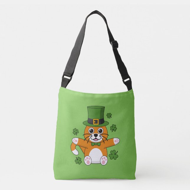 Cute St patrick's day Cat med Shamrocks-Tecknad Axelväska (Framsida)