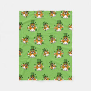 Cute St patrick's day Cat med Shamrocks-Tecknad Fleecefilt