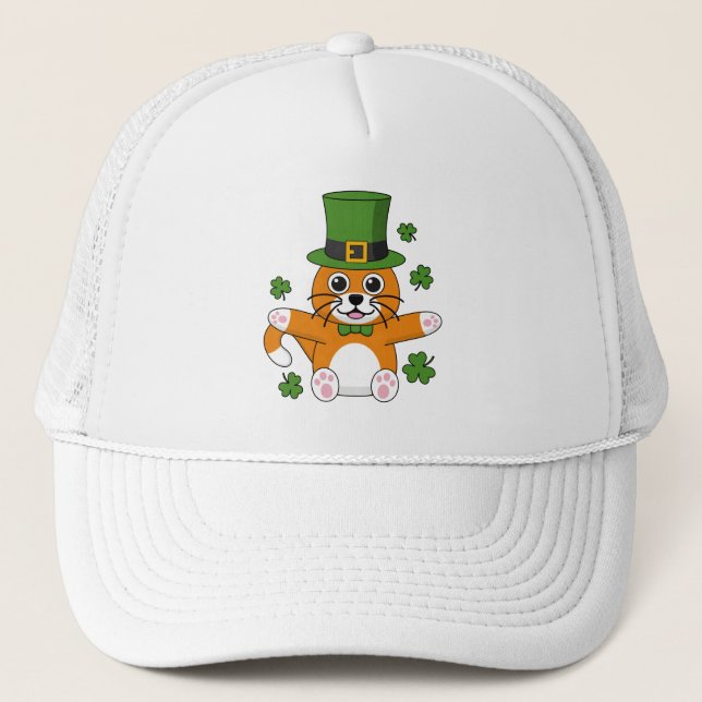 Cute St patrick's day Cat med Shamrocks-Tecknad Keps (Framsida)