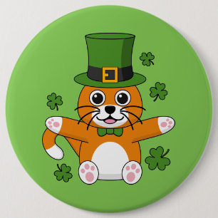 Cute St patrick's day Cat med Shamrocks-Tecknad Knapp