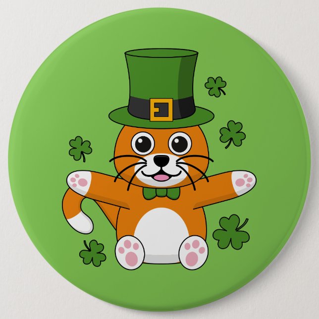 Cute St patrick's day Cat med Shamrocks-Tecknad Knapp (Framsida)