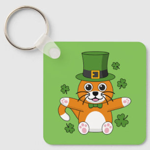 Cute St patrick's day Cat med Shamrocks-Tecknad Nyckelring