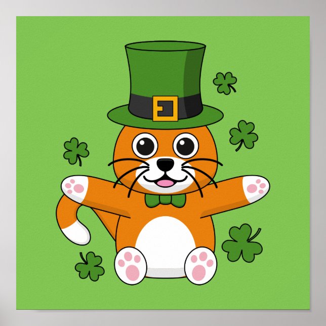 Cute St patrick's day Cat med Shamrocks-Tecknad Poster (Framsidan)