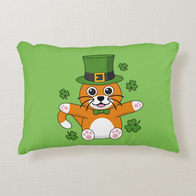 Cute St patrick's day Cat med Shamrocks-Tecknad Prydnadskudde (Framsidan)