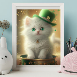 Cute St patricks day Cat Pot of Guld Art Poster