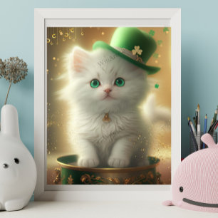 Cute St patricks day Cat Pot of Guld Art Poster